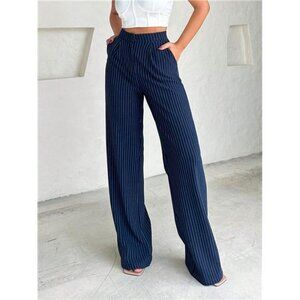 Women Striped Navy Blue Pants